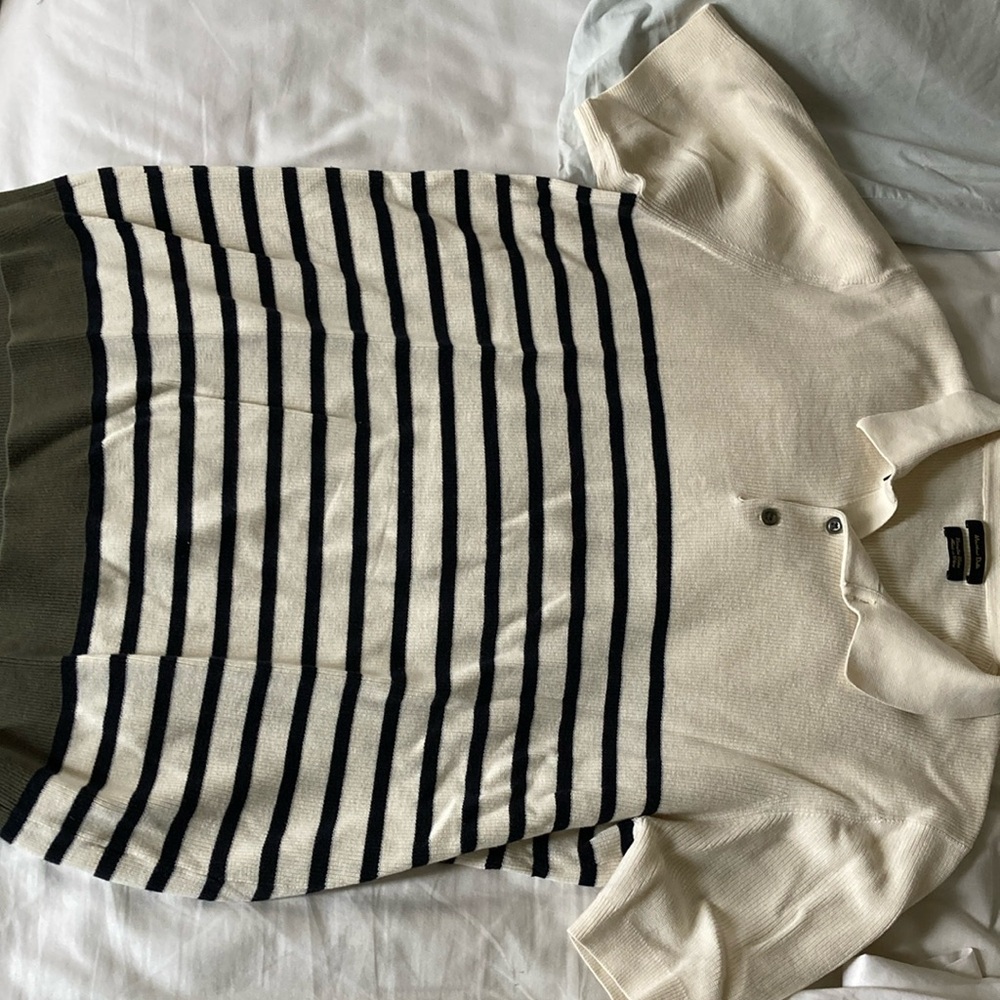Massimo Dutti Cream Knit Sweater Polo